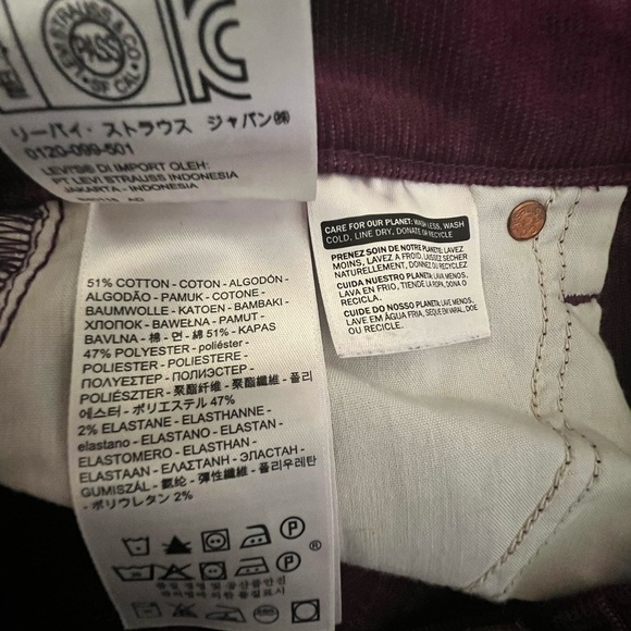 LEVI’S Wedgie Fit Corduroy Straight-Leg Cropped Pants Burgundy - Picture 12 of 13